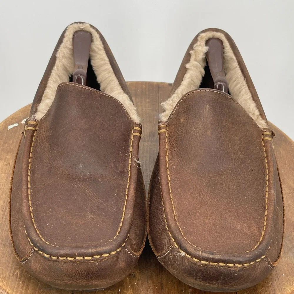 UGG Men's Ascot Chocolate Brown Leather Slip-Ons